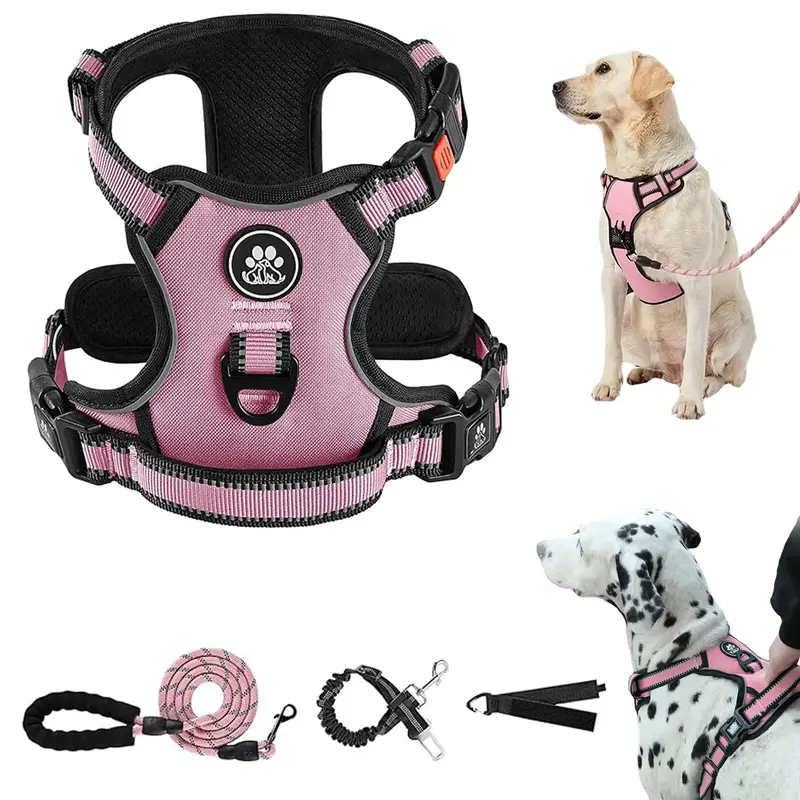 Dog Harness No-Pull Dog Vest with Leash, Reflective Anti-Choking Pet Vest, Adjustable Oxford Dog Vest with Easy-Control Handl...