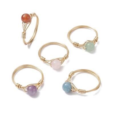Natural Mixed Gemstone Round Braided Bead Style Finger Rings