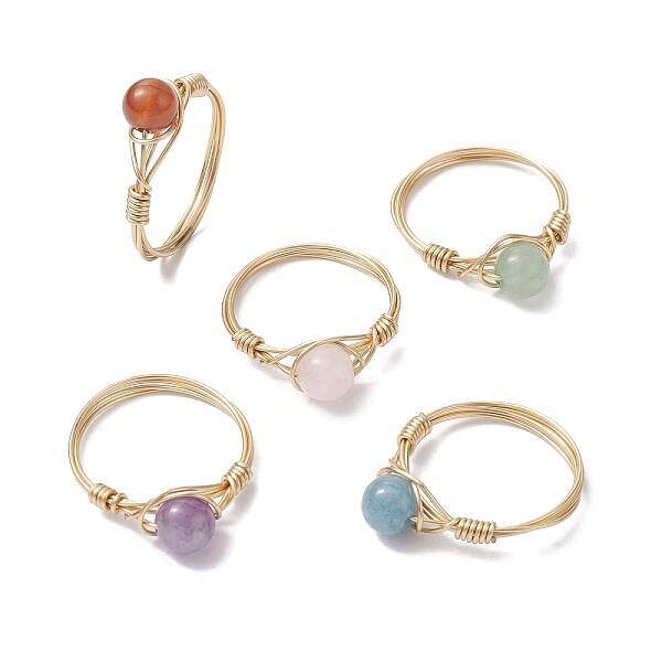 Natural Mixed Gemstone Round Braided Bead Style Finger Rings