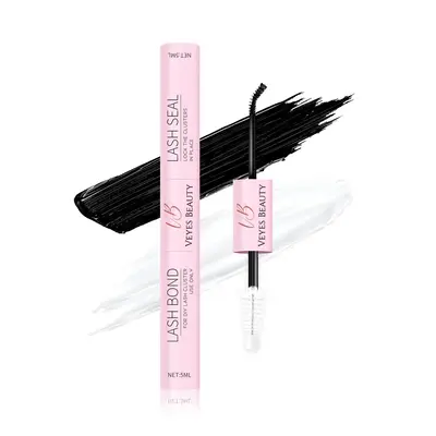 Veyesbeauty Lash Bond & Seal - Black 10ml Waterproof 2 in 1 Cluster Lash Glue for Eyelash Extensions Long Lasting Strong Hold...
