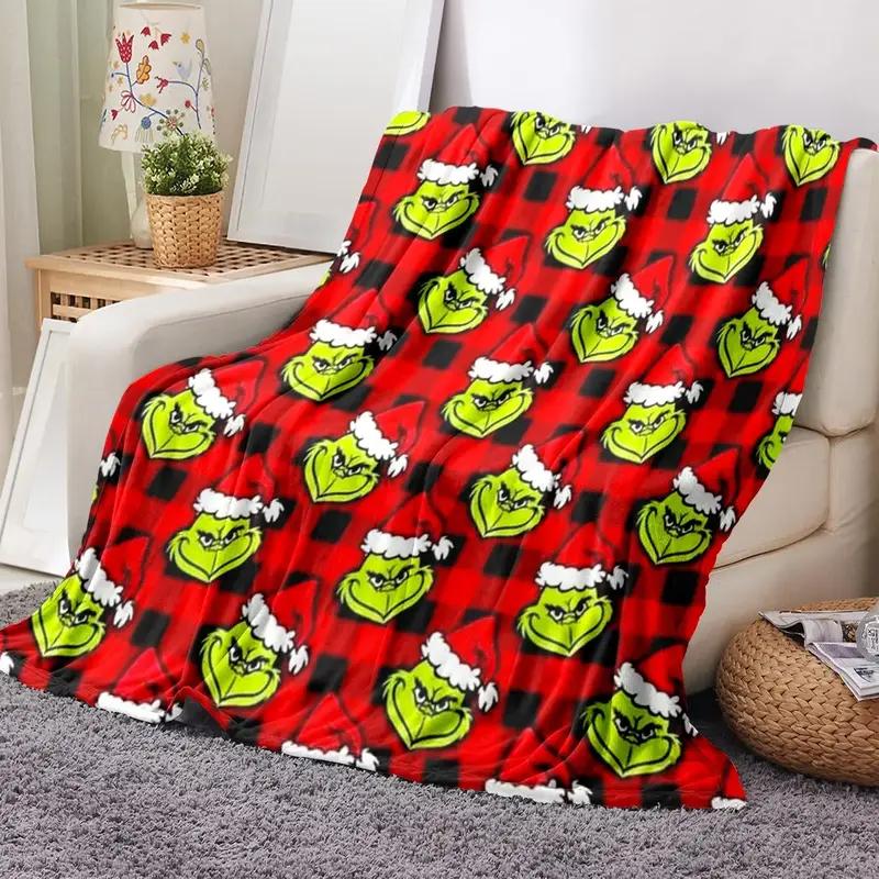 Grinch Pattern Blanket, 1/2 Counts Soft Comfortable Throw Blanket, Warm Napping Blanket for Home Office Travel Camping Dormit...