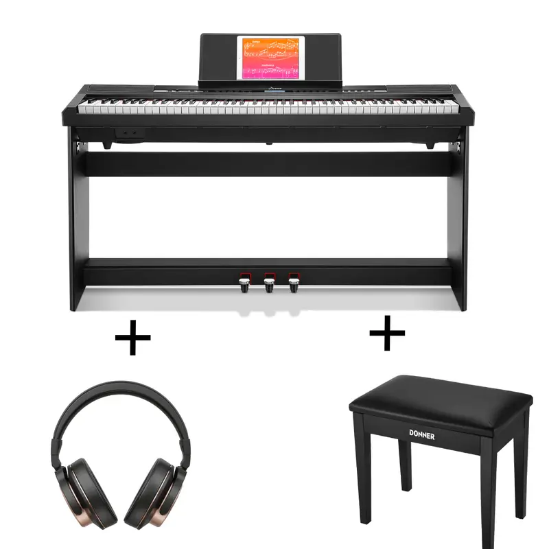 Donner DEP-20 Weighted Digital Piano - Black / Piano+Bench+Headphones