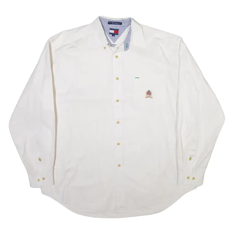 TOMMY HILFIGER Mens Plain Shirt White Long Sleeve L