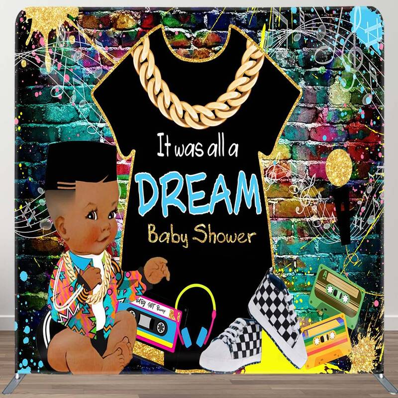Aperturee Graffiti Brick Wall Hiphop Dream Baby Shower Backdrop | 10Ft Straight Tension Fabric Display | Pillow Case Backdrop...