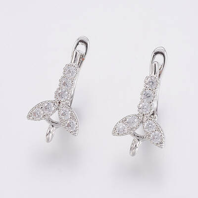 Brass Micro Pave Cubic Zirconia Hoop Earring Findings with Latch Back Closure