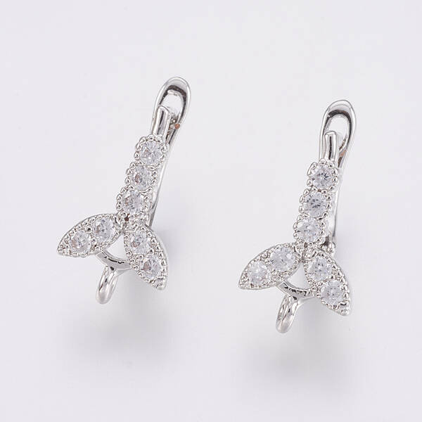 Brass Micro Pave Cubic Zirconia Hoop Earring Findings with Latch Back Closure