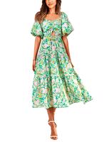 BTFBM Women Summer Dresses 2025 Casual Flowy Beach Square Neck Puff Short Sleeve Smocked Back Boho Floral Long Maxi Dress #Ou...