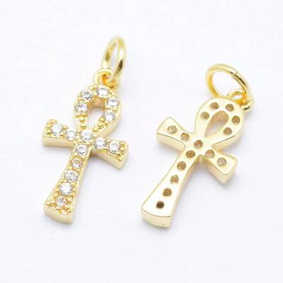 Brass Micro Pave Grade AAA Cubic Zirconia Tiny Cross Charms