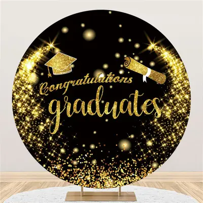 Gold Glitter Round Black Graduates Backdrops - Aperturee