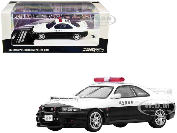 Nissan Skyline GT-R (R33) RHD (Right Hand Drive) Black and White Saitama Prefectural Police Car 1/64 Diecast Model Car by Inn...