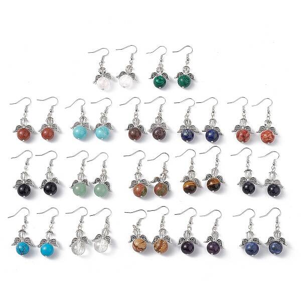 Gemstone Round Beaded Fairy Dangle Earrings