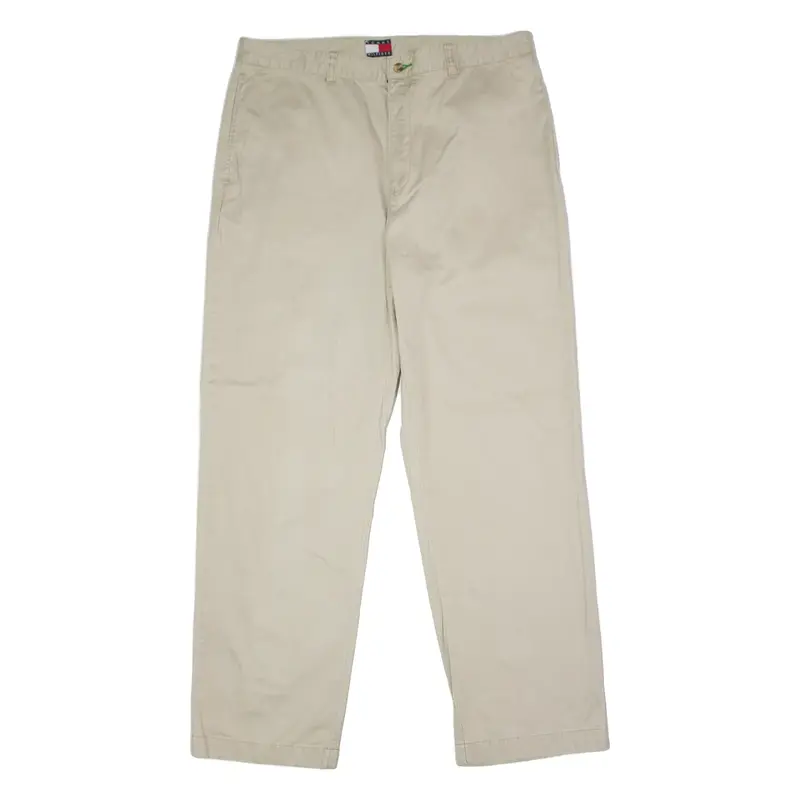 TOMMY HILFIGER Chino Mens Twill Trousers Beige Straight 90s W36 L32