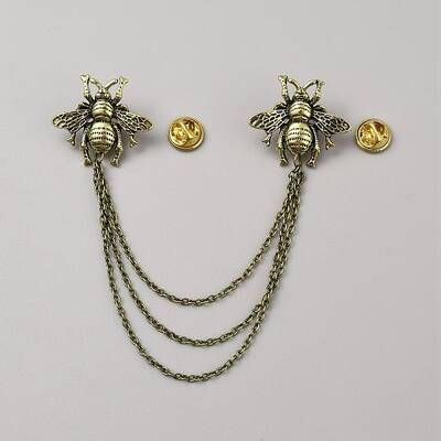 Double Bee Hanging Chain Brooch