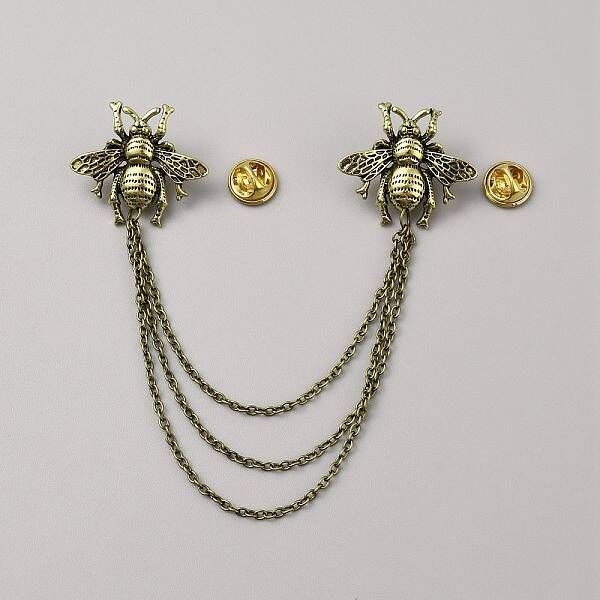 Double Bee Hanging Chain Brooch