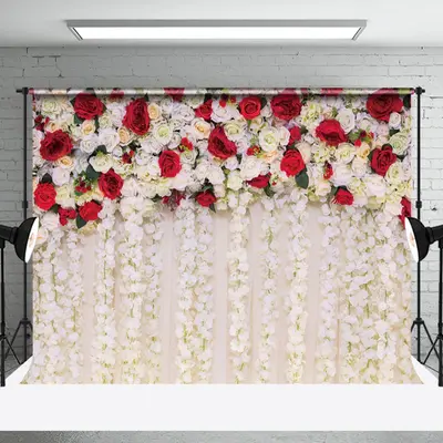 Red White Floral Valentines Day Backdrop For Photo - Aperturee