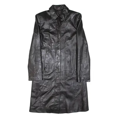 M&S Womens Overcoat Coat Black Leather UK 8