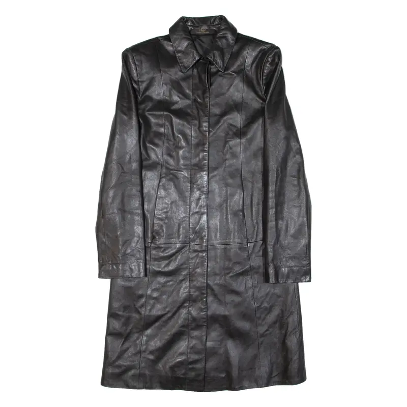 M&S Womens Overcoat Coat Black Leather UK 8
