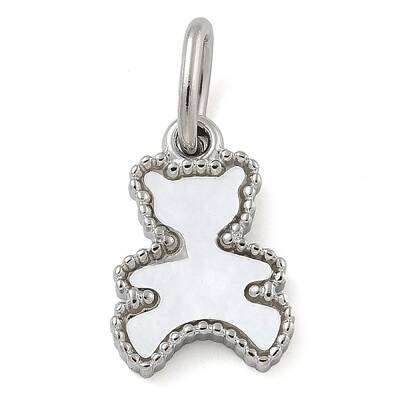 304 Stainless Steel Pave Natural White Shell Bear Charms with Jump Ring
