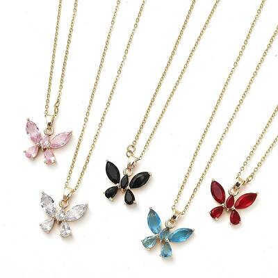 Butterfly Glass Pendant Necklaces