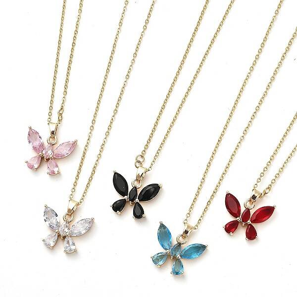 Butterfly Glass Pendant Necklaces