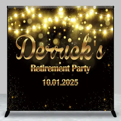 Black Gold Bokeh Custom Retirement Party Backdrop - Aperturee