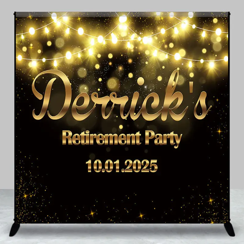 Black Gold Bokeh Custom Retirement Party Backdrop - Aperturee