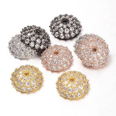 Apetalous Half Round/Dome Brass Micro Pave Cubic Zirconia Bead Caps