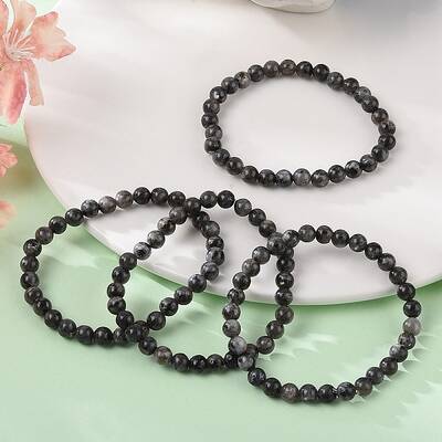 Natural Larvikite Bead Stretch Bracelets