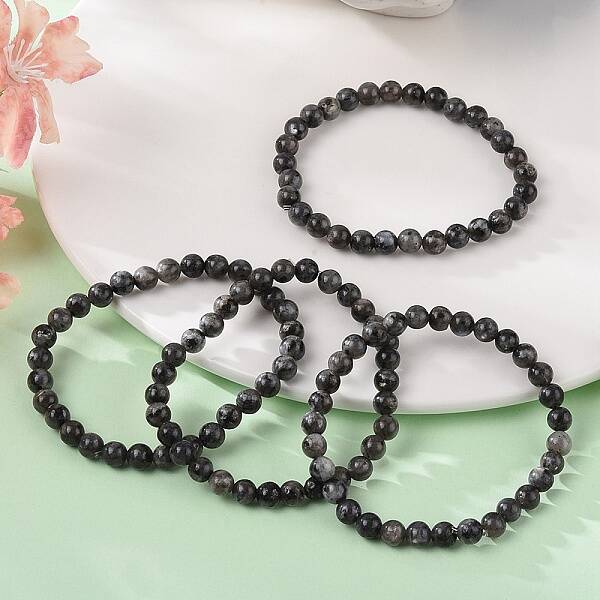 Natural Larvikite Bead Stretch Bracelets