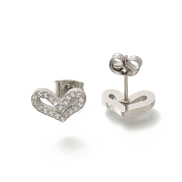 304 Stainless Steel Micro Pave Clear Cubic Zirconia Stud Earrings
