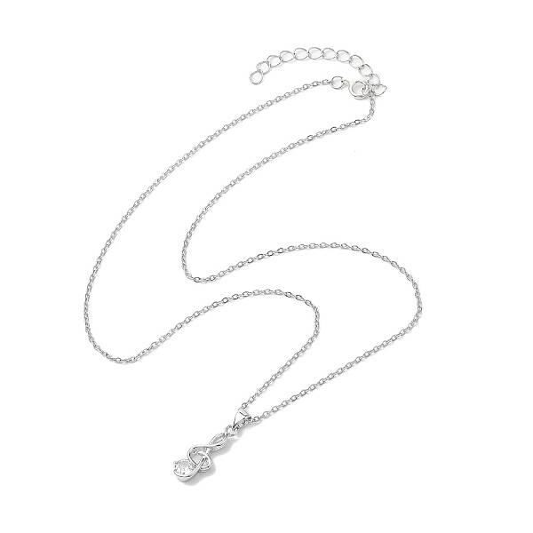 Brass Micro Pave Cubic Zirconia Musical Note Pendant Necklace