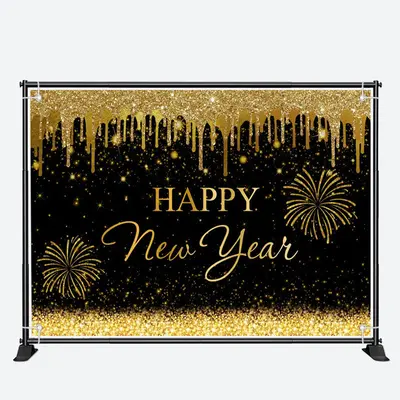 Glitter Sparkle Gold Black Happy New Year Backdrop - Aperturee