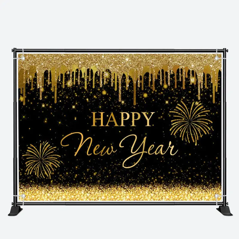 Glitter Sparkle Gold Black Happy New Year Backdrop - Aperturee