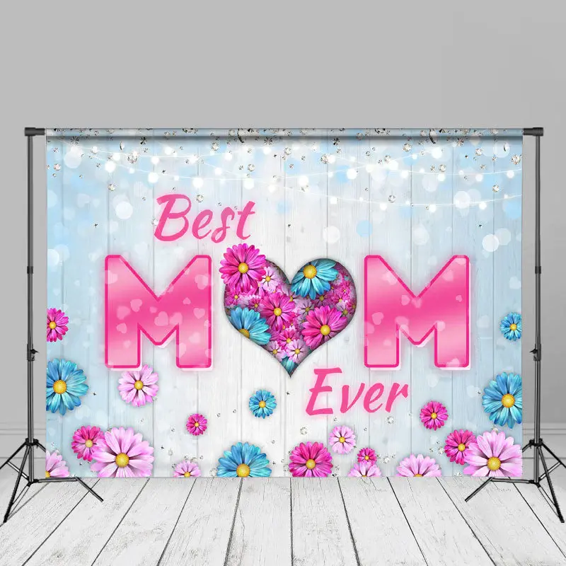 Best Mom Diamond Floral Wooden Bokeh Mothers Day Backdrop - Aperturee