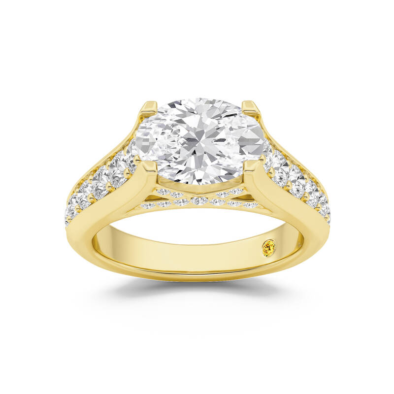 Astra Graduated Pavé Set Oval Lab Grown Diamond Engagement Ring | 14K Yellow Gold 4 CT. TW.