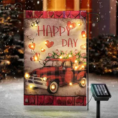 Led Floral Truck Heart Valentines Day Yard Flag - Aperturee