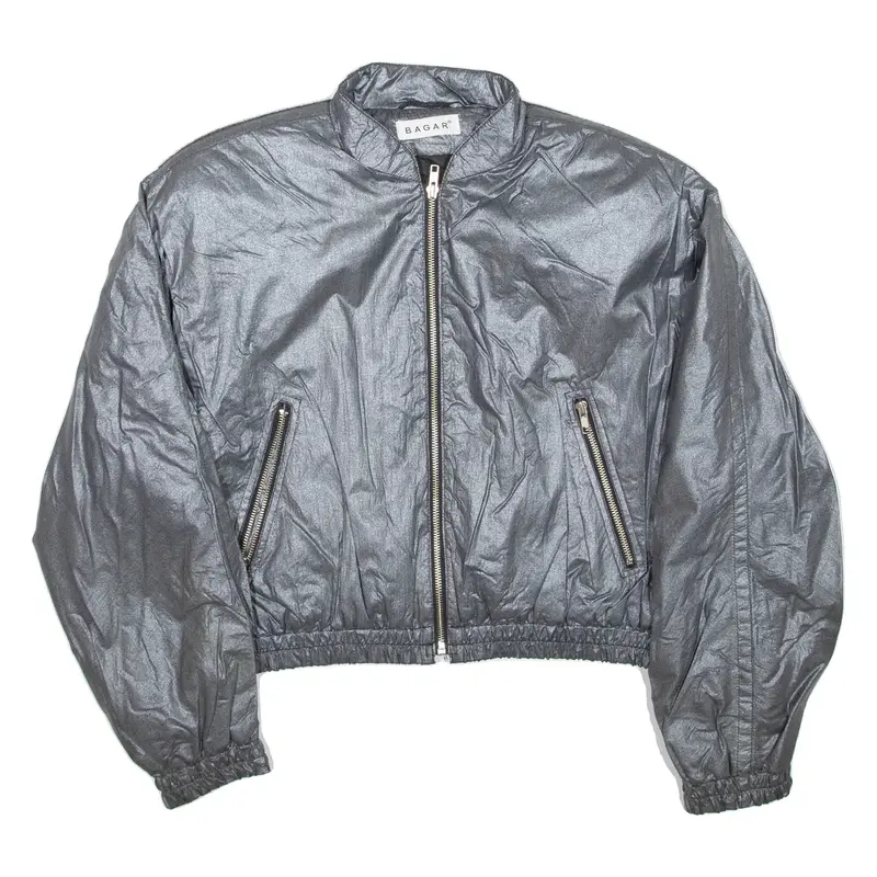 BAZAR Cropped Womens Bomber Jacket Grey Wool XS