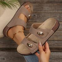 Womens Flat Slide Sandals with 2 Strap Adjustable Buckle Slip on Slides Shoes Non Slip Cork Footbed Sole
