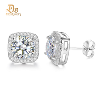 Delzzad S925 VVS Synthetic Moissanite Halo Square Stud Earrings Synthetic Moissanite Jewelry Perfect Birthday Mother’s Day ...