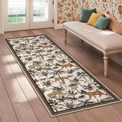 Garvee Taupe Tiger 2x6 Rug Washable Runner Tropical Jungle Plant Non-Slip Low Pile Stain Resistant Taupe Hallway Kitchen Ent...