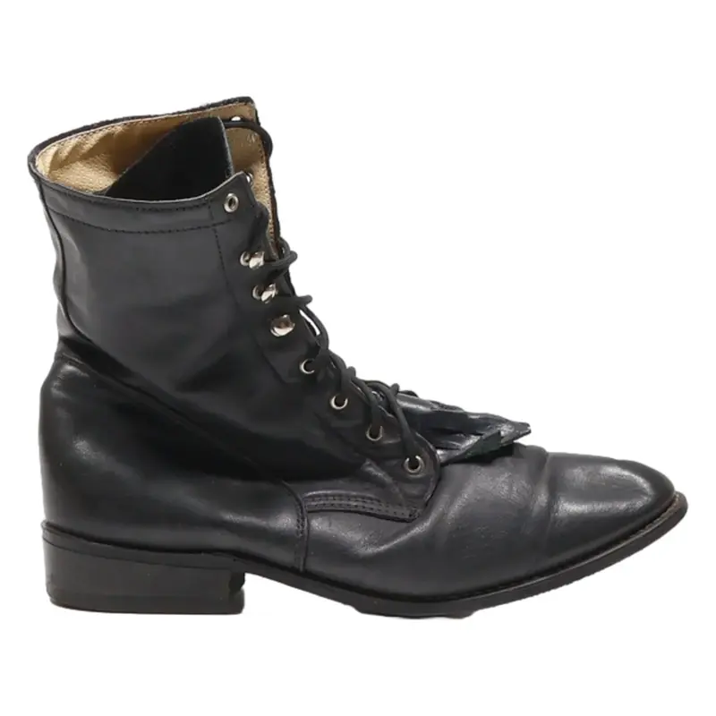 Lace-Up Boots Black Leather Womens UK 6