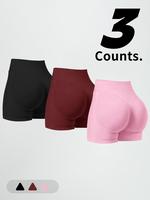 Women's Solid Color High Waist Sports Shorts, Casual Comfy Breathable Seamless Gym Workout Short Leggings, Ladies Sportswear ...