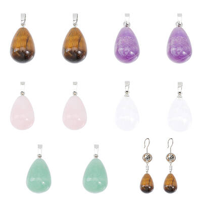 CHGCRAFT 10Pcs 5Styles Teardrop Shaped Charms Natural Stone Pendants for DIY Jewelry Making Decoration