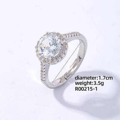 Flat Round Platinum Brass Adjustable Ring with Cubic Zirconia
