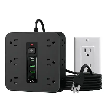 16-in-1 Power Strip with Switch & Surge Protection, Multifunctional Power Strip with 12AC Outlets & 2 USB & 2 Type-C, USB Por...