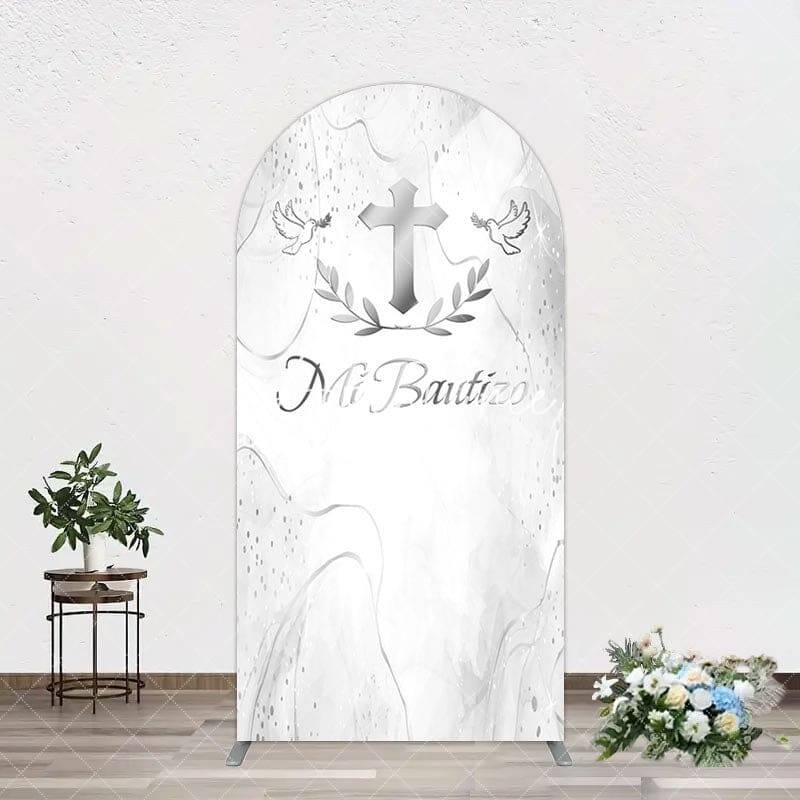 Aperturee Silver Cross Marbled Mi Bautizo Baptism Arch Backdrop, 1.6X4FT(0.5X1.2M), 38.18 USD, arch backdrop kit, GAH0F751-A