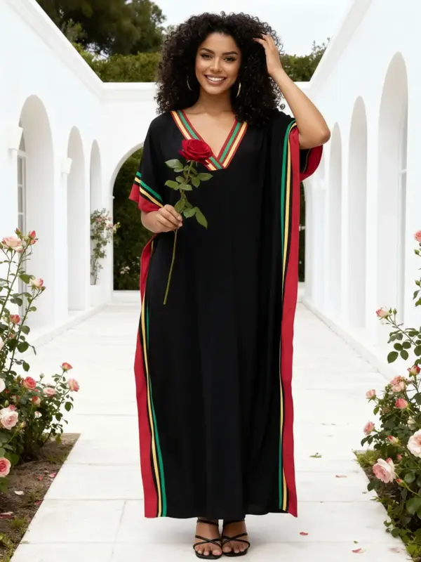 EDOLYNSA Striped kaftan dress cozy house robe muumuu outfits Moo Moo Dress vacation relaxed beach wear leisure wear versat...