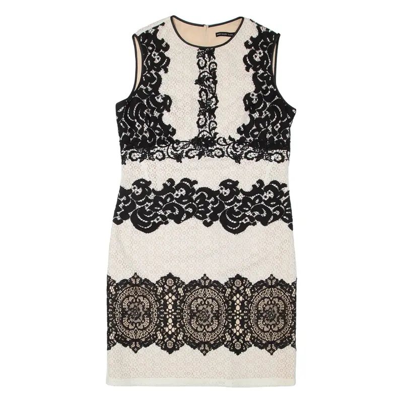 KAREN MILLEN Lace Womens Day Dress Cream Sleeveless Short UK 14