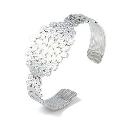 Non-Tarnish 304 Stainless Steel Oval Leaf Open Cuff Bangles for Women