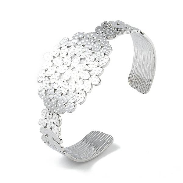 Non-Tarnish 304 Stainless Steel Oval Leaf Open Cuff Bangles for Women